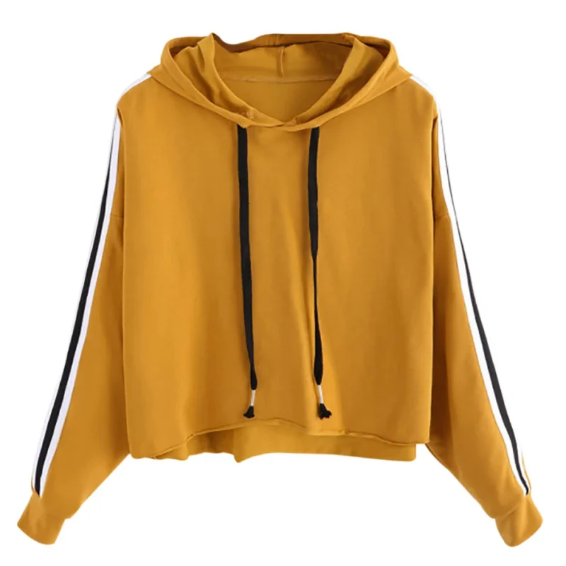 

Women Drawstring Hoodeies Sweatshirt Long Sleeve Striped Hooded Tops Women Burgundy Tracksuit Spring Sportswear Pullover Hoodie