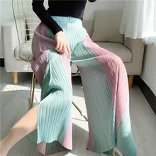 

2022 Spring And Summer New Miyake Pleated Pants Color Matching Pleated Wide-leg Casual Trousers Loose Plus Size Women's Clothing