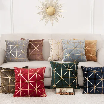 

New 45X45CM Polyester Geometric Pattern Pillowcase Fashion Beauty Golden Stripe Square Pillowcase High Quality Pillowcase