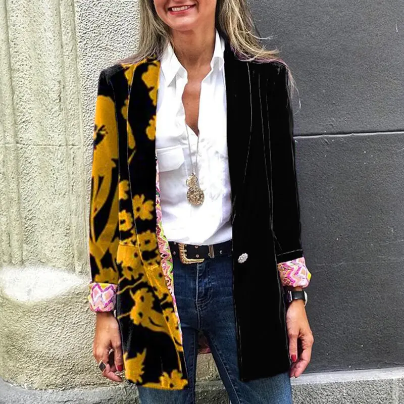 Женский винтажный блейзер с отложным воротником элегантный однобортный пиджак