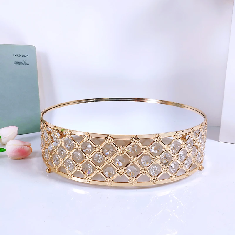 NUPTIO Présentoir à Gâteaux En Acrylique Doré - 25 Cm De Diamètre - Plateau Rond En Métal - Pour Mariage, Fête D'anniversaire, Fête Prénatale