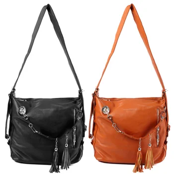 

Retro Women Tassel Shoulder Bag Female PU leather Handbags Dual-use Backpack Ladies Bag Large Tote Bag Black/brown High Quality