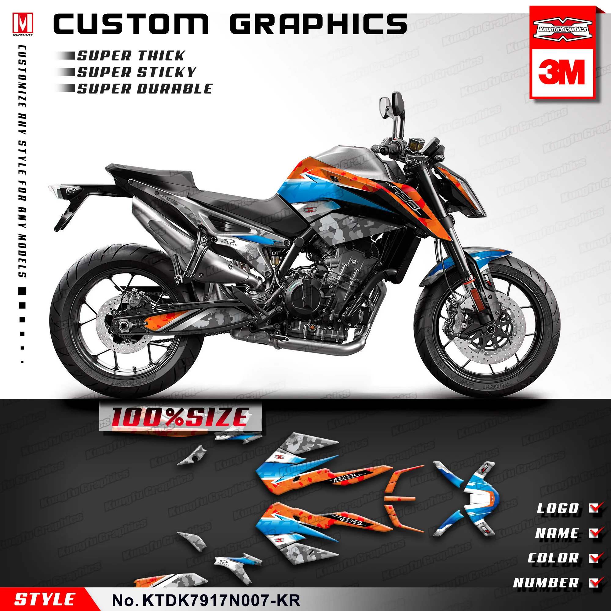

Полный графический комплект наклеек KUNGFU для Duke 790 890 R 2017 2018 2019 2020 2021 2022, KTDK7917N007-KR