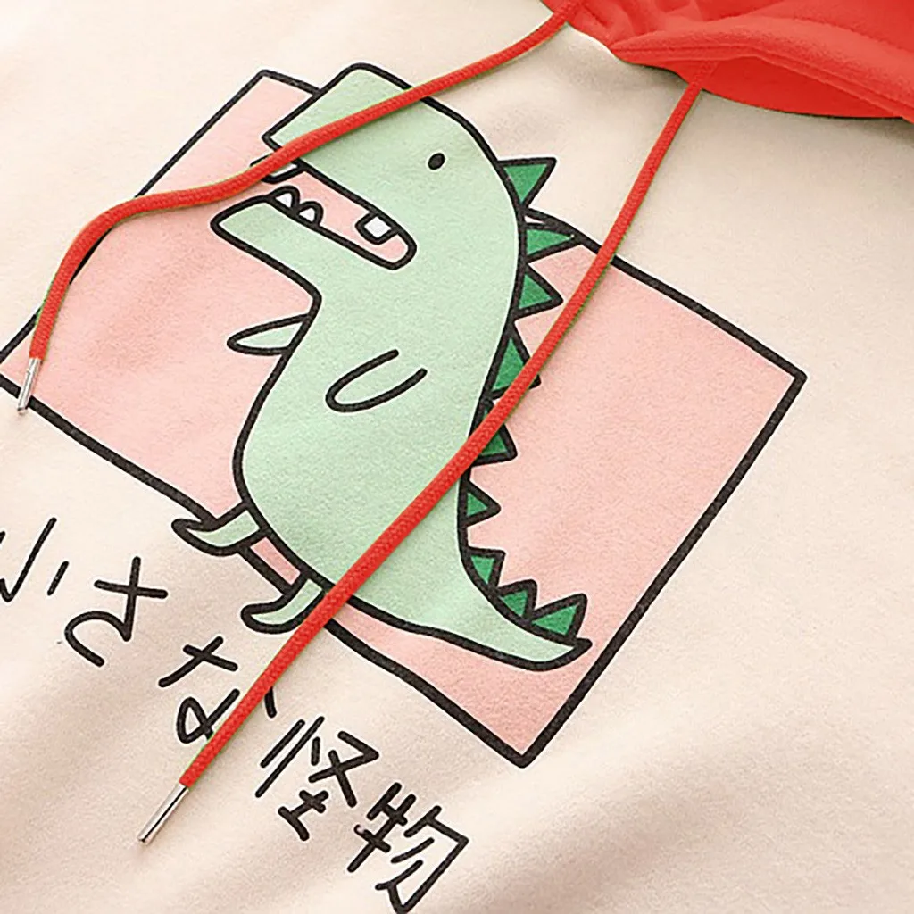 Jaycosin Fashion Autumn Casual Female Loose Cartoon Splice Dinosaur Hoodies Sweatshirt Long Sleeve Comfortable Pullover 1129#4
