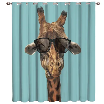 

Giraffes Wearing Sunglasses Are Funny Window Curtains Dark Living Room Kitchen Fabric Drapes Decor Kids Curtain Home Decor