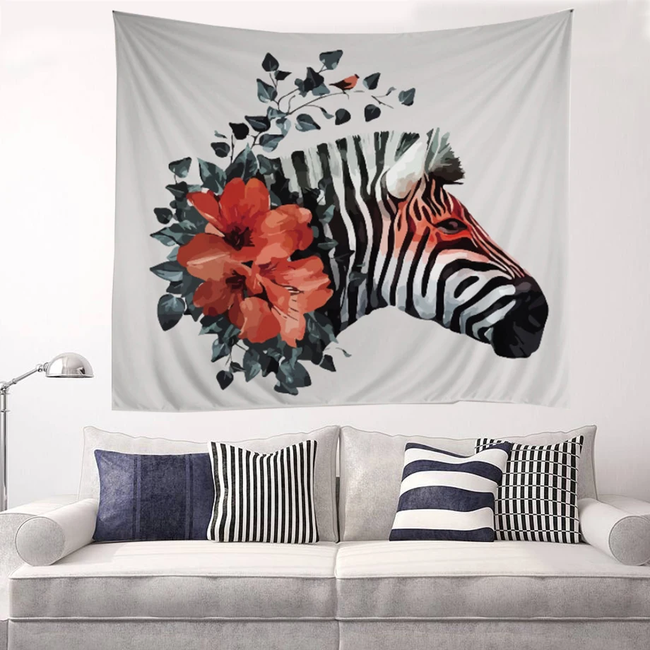 

Zebra Boat Sun Trees Tapestry Wall Hanging Decorative Sofa Cover Table Blanket Carpet Photo Background Multi-purpose Blanket