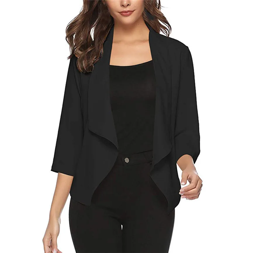 Office Ladies Elegant Outwears Women's Open Front Light Cardigan 3/4 Sleeve Thin Chiffon Suit Coat Slim Cool Lady Loose Jackets | Женская