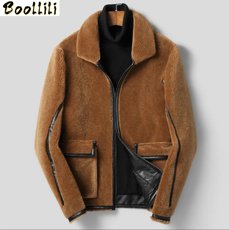 

Boollili Short Real Fur Coat Men Sheep Shearing 100% Wool Jacket Autumn Winter Warm Mens Fur Coats Veste Hiver