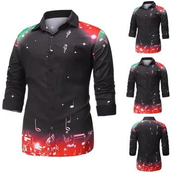 

The most handsome shirt! Men's Autumn Splicing Music Leisure Printing Long-sleeved Shirt Top Blouse рубашка Purchasing summer