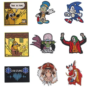 

20pcs/lot A3392 Patchfan Cartoon Sticker Dog Monkey iron on patch embroidery Horror Joker Movie For Clothing Accessories badge