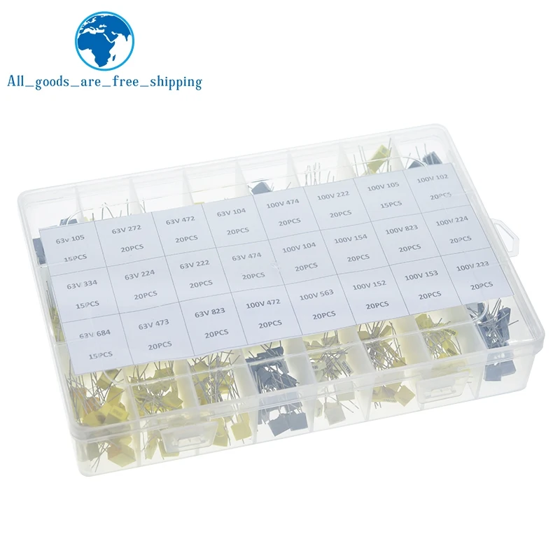 460pcs/box 63v 100v 24 Value Correction Capacitor Package Kit Polypropylene Safety Plastic Film