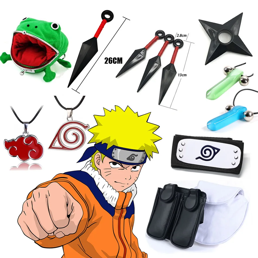 Anime Naruto Uzumaki Set Cosplay Accessories headban Kunai Necklace Kakashi Gloves Mask Action Figure Prop Stuff Kids Toys Gift | Игрушки и