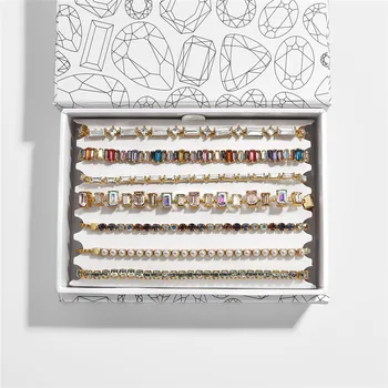 

BA 2020 New Rainbow Crystal Chain Bracelet Set for Women Fashion Luxury Rhinestone Link Wristlet New Year Gift Party Accessories