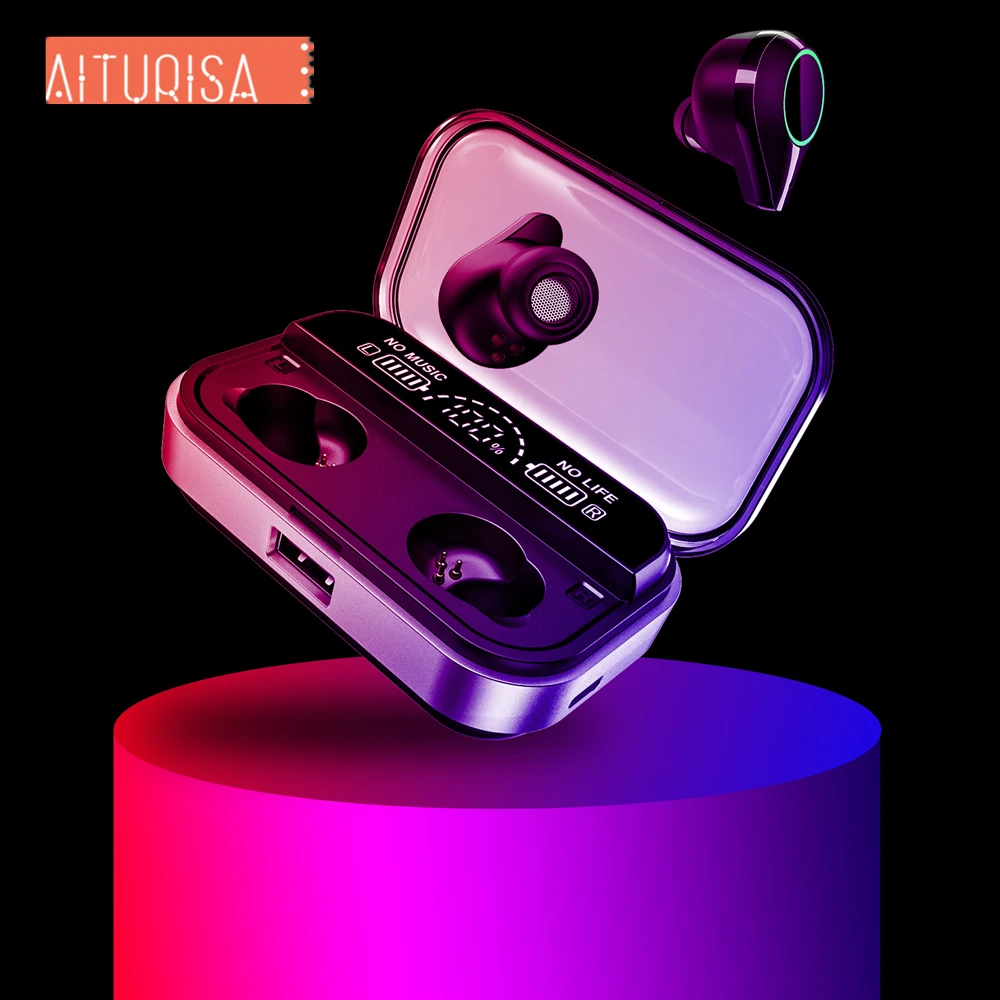 

TWS Wireless Bluetooth 5.0 Earphone Double Digital Display Earbuds Waterproof Touch Noise Reduction Headphone With Charging Box