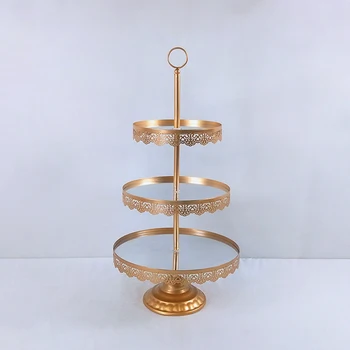 

1pcs cake mirrors New European gold style Mirror Round Metal Cake Stand Plate Home Wedding Birthday Party cake stand cake tool