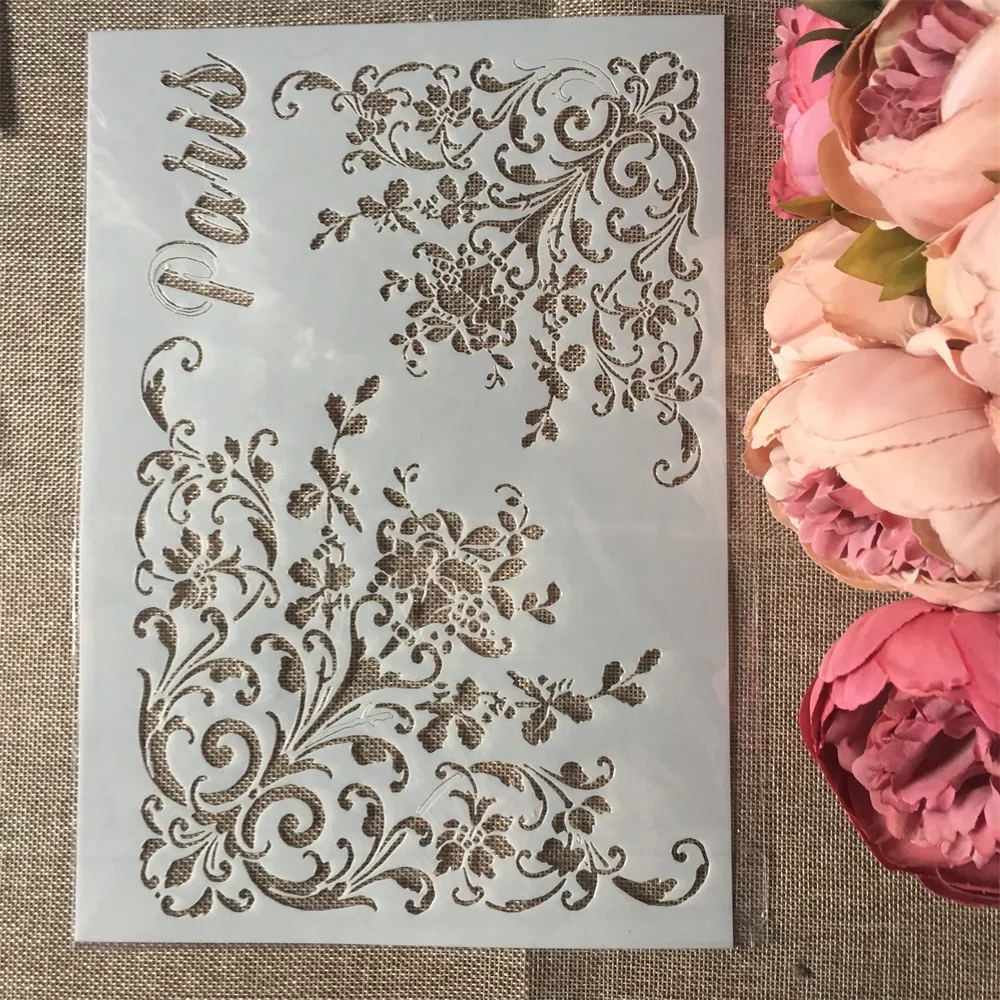 a4 29cm big rose flower diy layering stencils wall painting scrapbook coloring embossing album decorative paper card template 1Pcs A4 Paris Flower Edge DIY Layering Stencils Wall Painting Scrapbook Coloring Embossing Album Decorative Paper Card Template