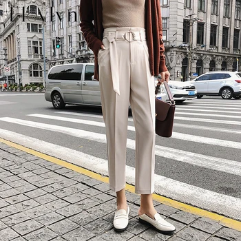 

FLOYLYN Lace Up Women Pencil Pants High Waist Pockets Sashes Work Trousers 2018 Autumn Ankle-length Female Pants Pantalon