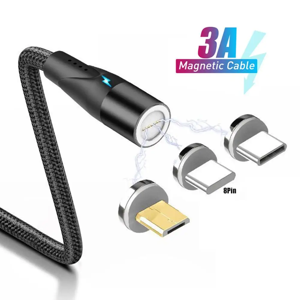 1/2m QC3.0 Magnetic Data Charging Cable Micro USB Type-C Plug for Android iPhone Fast charging cable with light | Мобильные телефоны