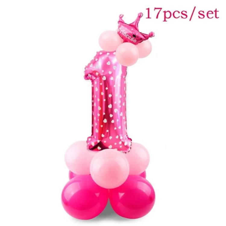 Розовая, синяя посуда для первого дня рождения, украшения для детей, первый день рождения для мальчиков и девочек, декор для первого дня рождения, декор для детского душа - Цвет: balloon 1