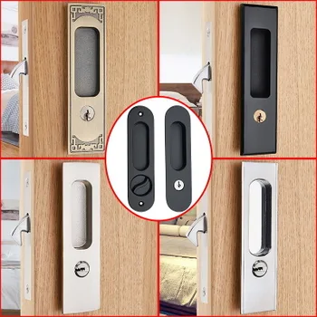 

5 Styles Sliding Door Lock Interior Bathroom and Lavatory Lock Hook Invisible Move Door Lockset with keys