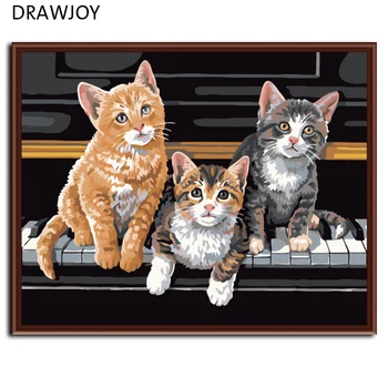 

Frameless pictures Digital oil painting decorative pictures hand painted canvas painting by numbers 40*50 piano cat G361