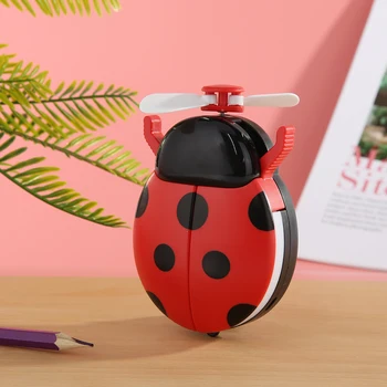 

Cartoon Ladybird Cosmetic Folding Fan USB Charging Makeup Mirror with LED Light Adjustable Handheld Personal Mini Fan