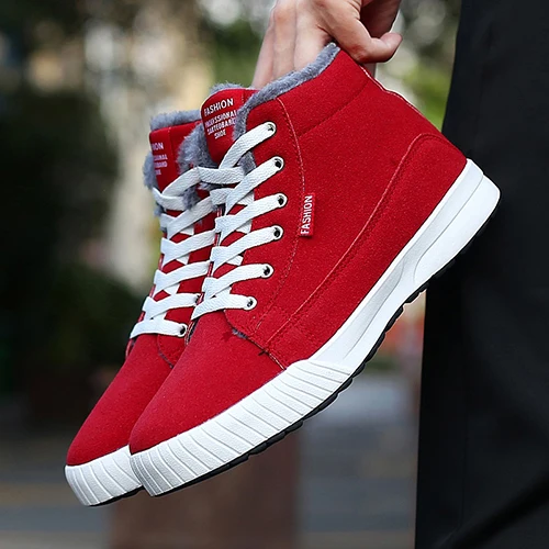 Winter couple shoes high top warm fashionable board shoes men's and women's casual shoes - Цвет: red