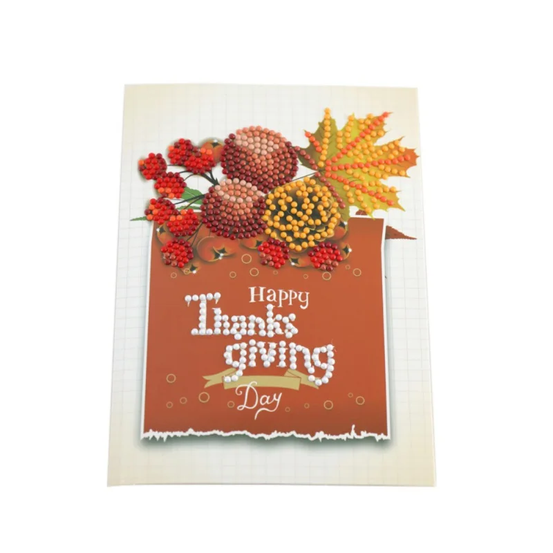  4PCS Thanksgiving Cards 5D DIY Diamond Painting Cross Stitch Greeting Card Invitations Hand Embroid - 4000293274922