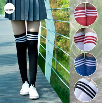 

1 Pair Over Knee Rainbow Stripe Stockings Girls korean japanese kawaii Socks Casual Thigh High Knee Socks Womens Long Socks