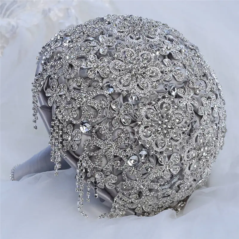 WifeLai-великолепные серебряные стразы, свадебные букеты ручной работы, букет невесты, полный бриллиантового кристалла, букет De Mariage W2122