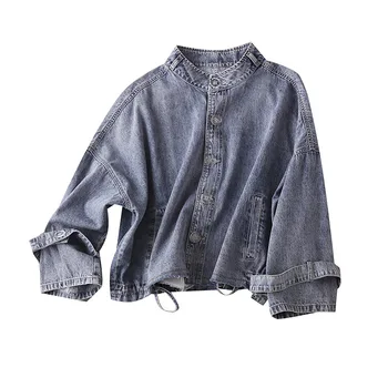 

Autumn New Loose Jeans Coat Stand Collar Solid Wide-waisted Casual Korean Style Fashion Woman Casaco Feminino jackets