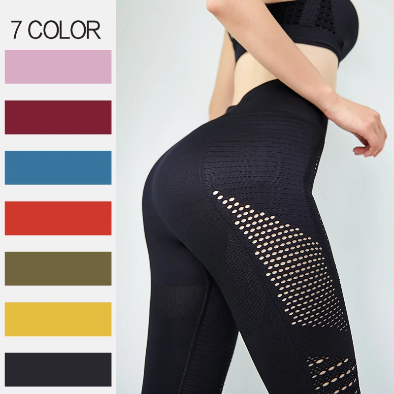 

Mesh Breathable Knit Gym Energy Seamless Tummy Control Pants High Waist Sport Leggings Plus Size Running Pants Women