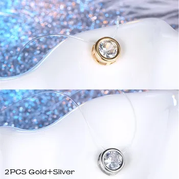 

2PCS Minimalist Round Zircon Invisible Necklace For Women Trendy Gold Metal Color Transparent Clavicular Chain Choker Jewelry