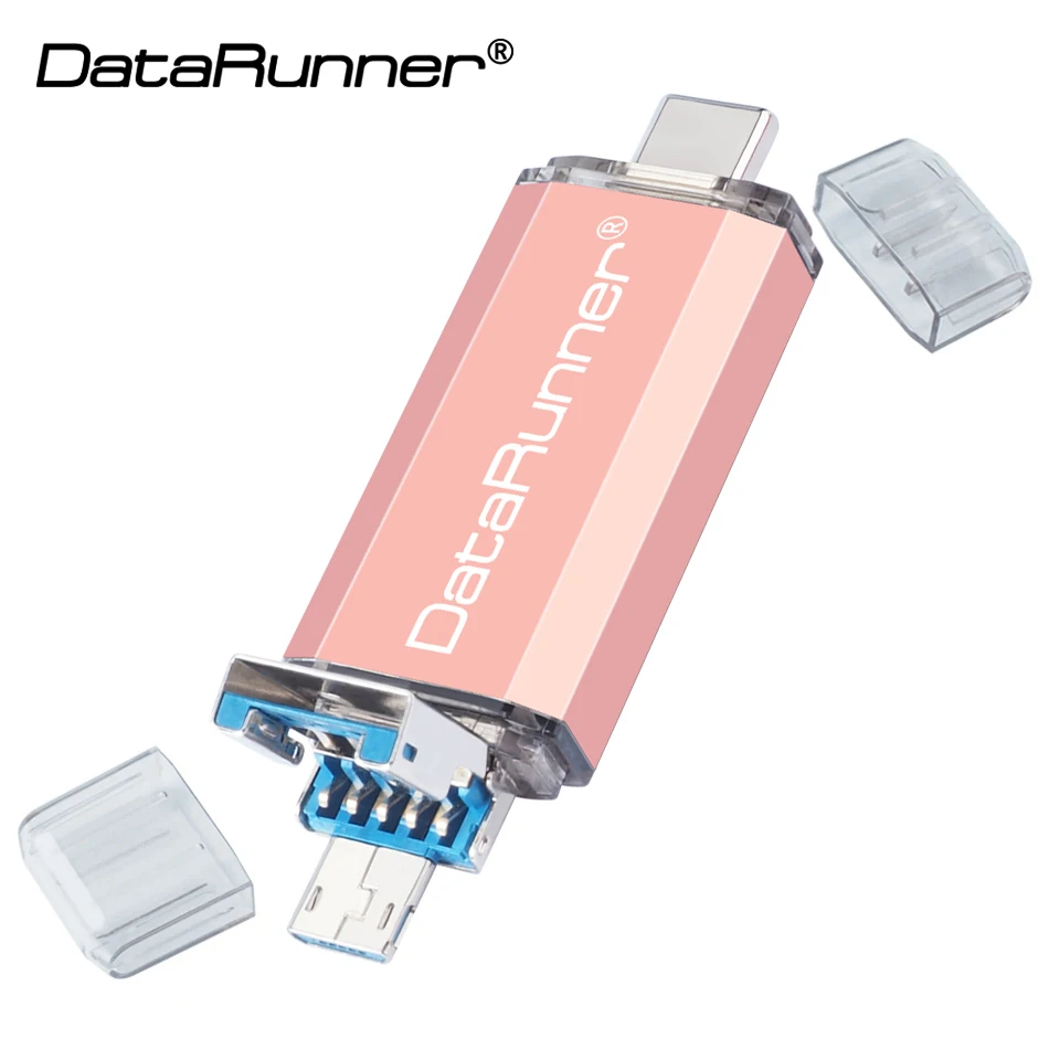 Rose Gold Флеш-накопитель DataRunner OTG флеш-накопитель Usb 3,0, 512 ГБ, 256 ГБ, 32 ГБ, 64 ГБ, 128 ГБ, флеш-накопитель 3 в 1, Micro Usb, флеш-накопитель типа C - Цвет: Rose Gold