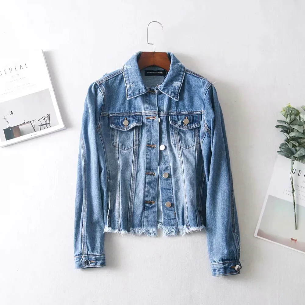 

2018 Autumn New Style European And American-Style Women's Clothing with Holes Decorative Cowboy Jacket Versitile Fashion