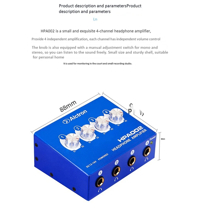 Alctron 4 Channel Portable Stereo Headphone Amplifier Mini Earphone Splitter Amp TRS RCA Headphones Jack US Plug 