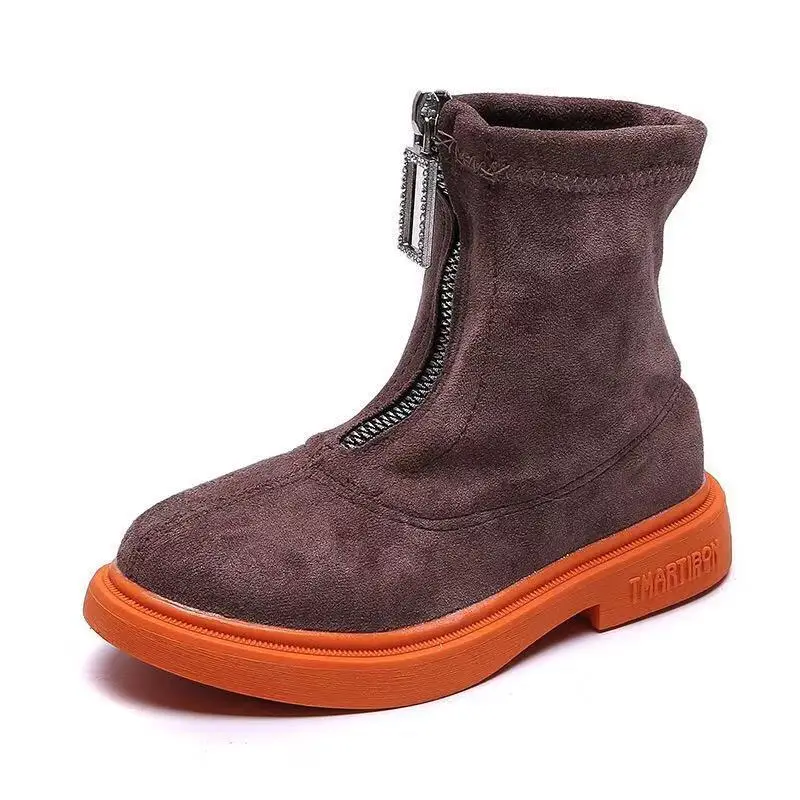 

new Children Shoes Girl Leather Boots Autumn Princess Ankle Zip Boots Fashion Comfortable Kids Riding Boots Toddler Casual Shoes