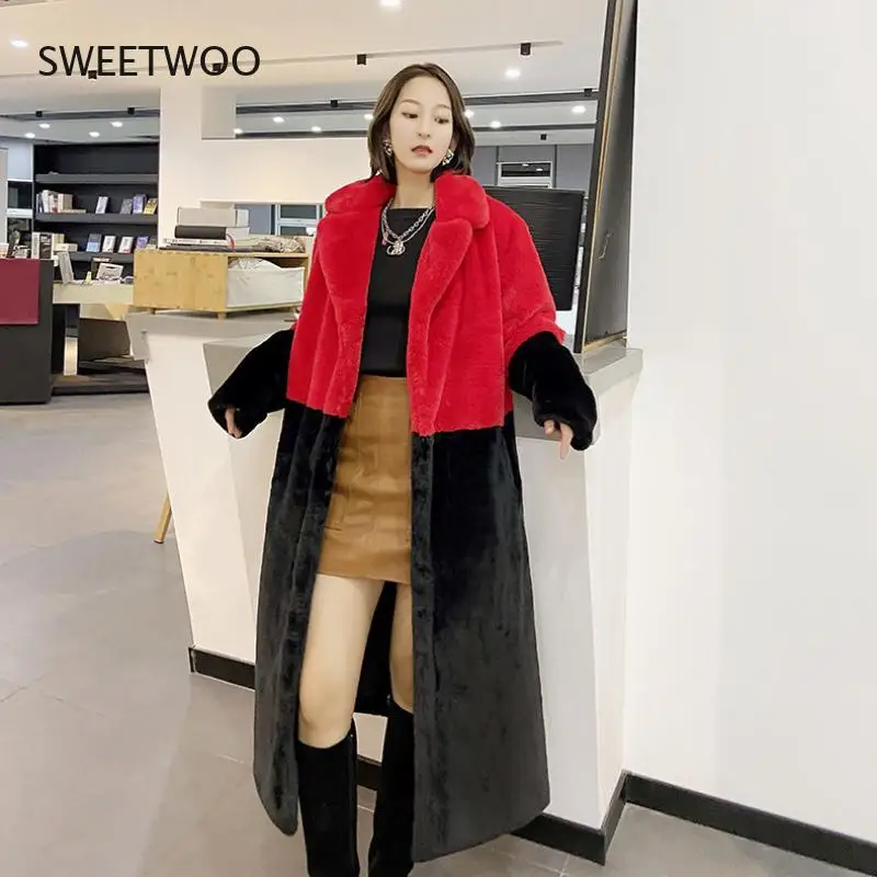 2021 Fashion Winter Women Fur Jacket 5Xl  Loose Long Fur Overcoat High Imitation Lamb Wool Thick Warm Female Coats