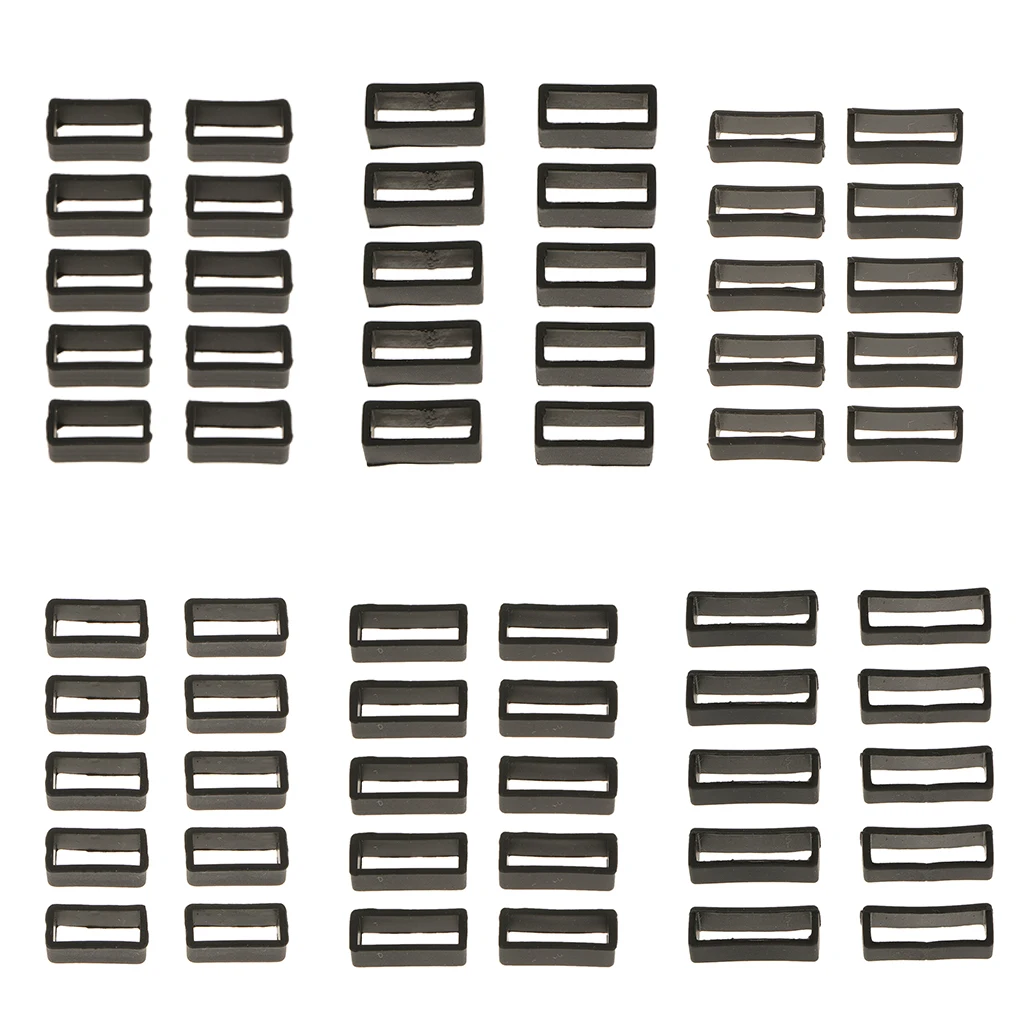 10pcs Watch Strap Hoop Loop Black PVC Silicone Rubber Buckle Retainer Holder 20mm
