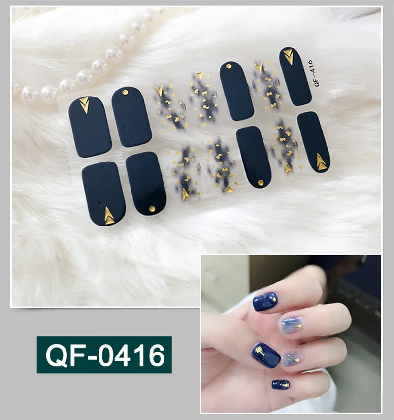 QF-0416 14tips/лист полное покрытие для ногтей наклейки-лак полоски однотонный нейл-арта украшения в форме сердца конструкции блеск порошок маникюрные Типсы - Цвет: QF-0416