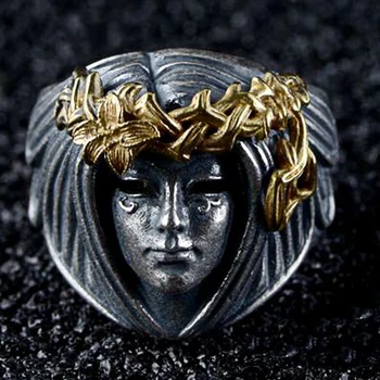 

SECRET BOYS Vintage Two-tone Carbide Arrival Goddess Wreath Rings Ancient Punk Men's Womens Jewelry Ring