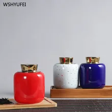 Простая креативная керамическая банка для хранения, Золотая крышка, чайная банка, герметичная, влагостойкая, для хранения чая, celadon, украшения для дома