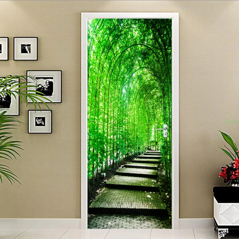 

3D Wall Door Sticker Green Forest Path Nature Landscape Wallpaper Living Room Study Room Home Decor Door Wall Decals Vinyl Mural