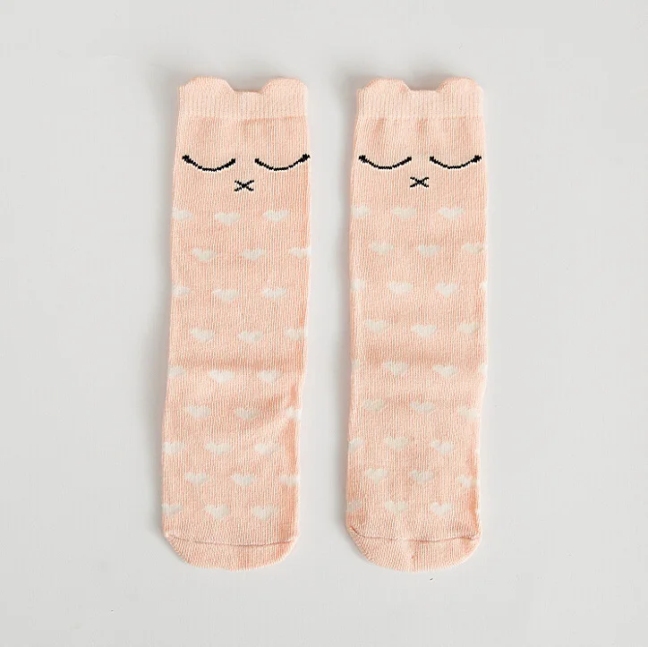 Милые носки для малышей с рисунком лисы и панды длинные прямые носки до колена для маленьких мальчиков и девочек мягкий хлопковый для младенцев носки с животными для детей от 0 до 3 лет - Цвет: Peach Cat