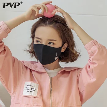 

PVP Anti-pollution Anti-dust Cotton Black Face Mask printing Filter Windproof for Women Black Fashion Warm Reusable Mask