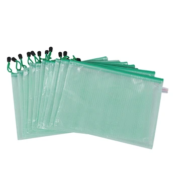 

12 Pcs A4 Paper Gridding Zipper Closure Files Bags Folders Green