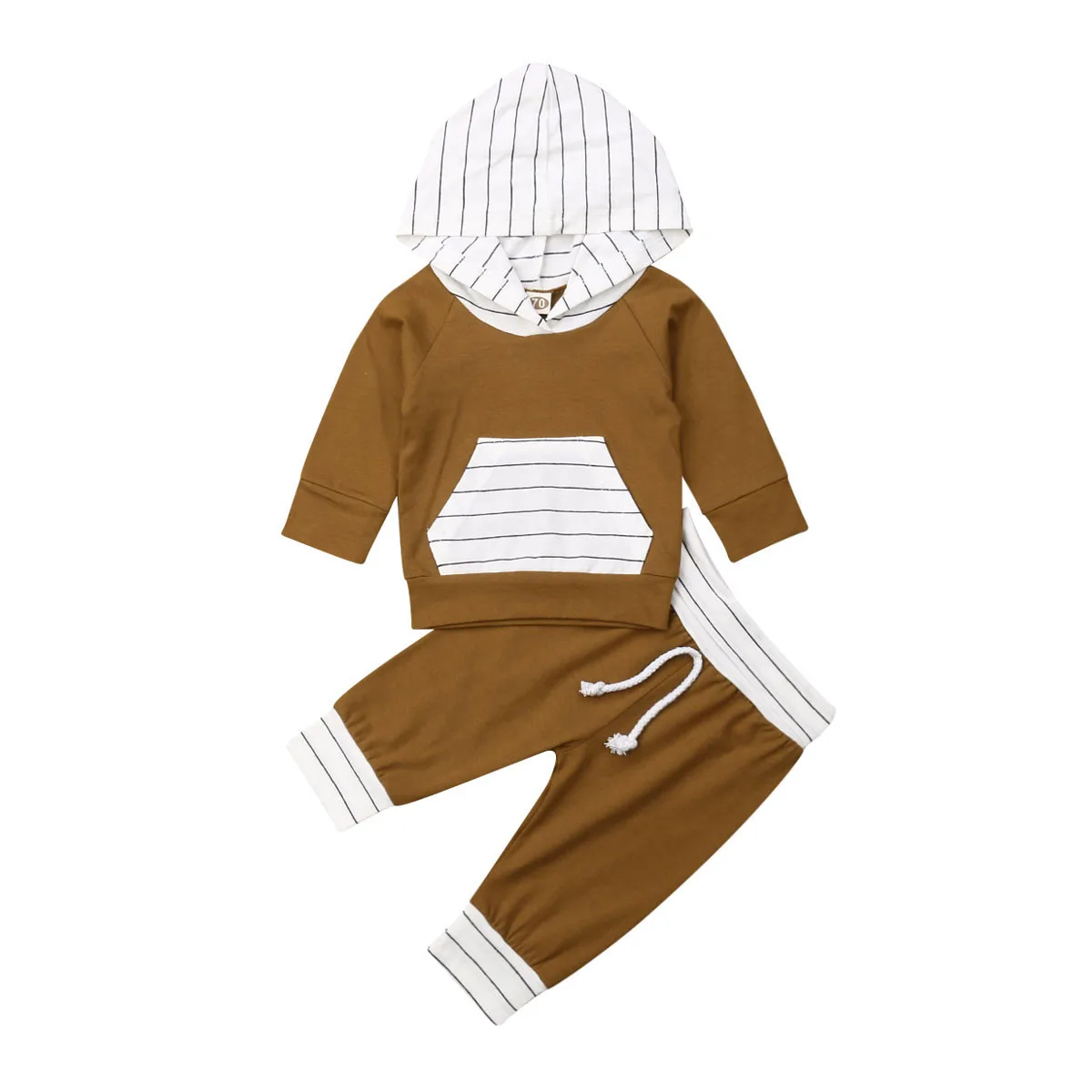 Топы с капюшоном и длинными рукавами для новорожденных мальчиков и девочек от 0 до 24 месяцев, длинные штаны, комплект из 2 предметов комплект осенней одежды - Цвет: A