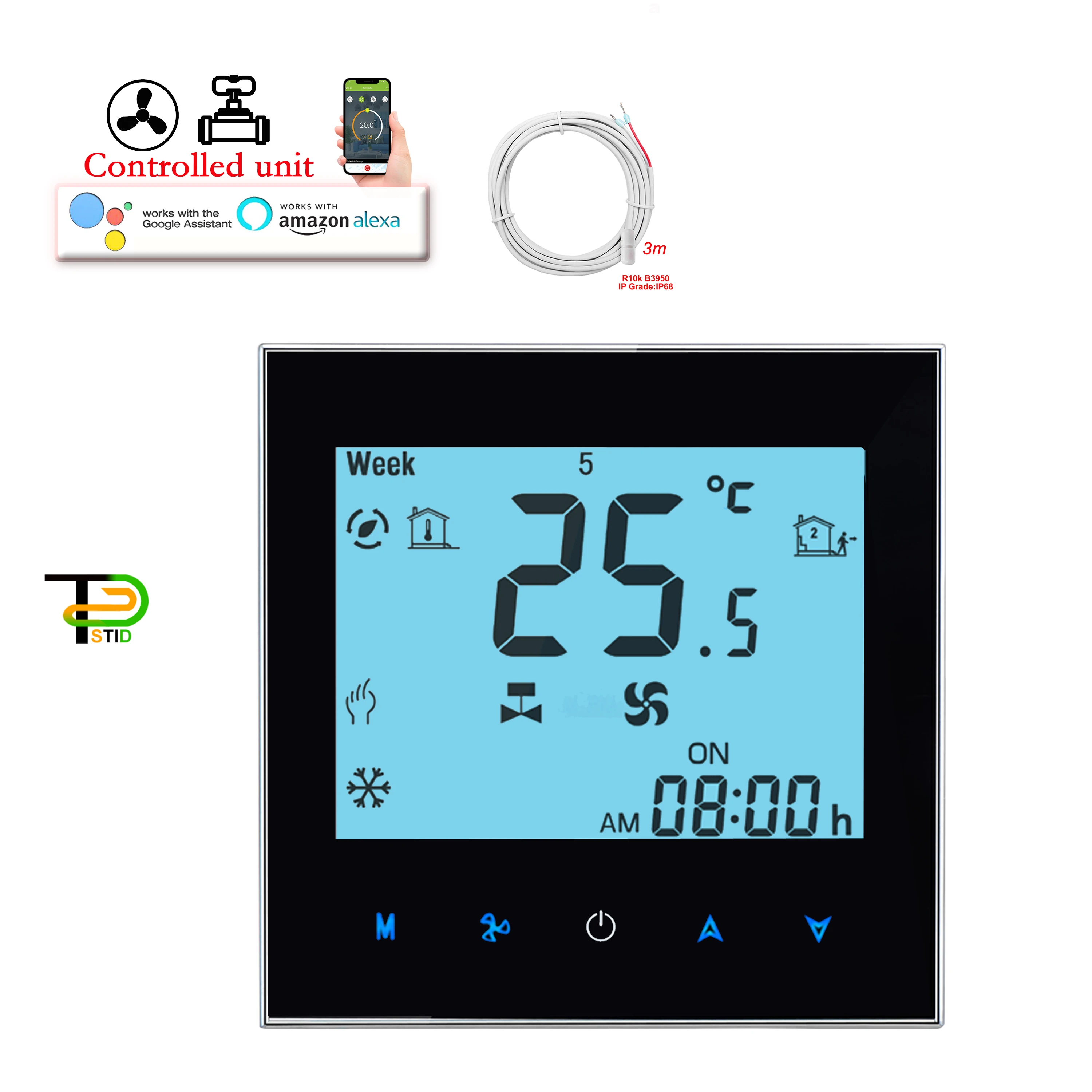 Doppio Sensore Rs485/Wifi Smart Termostato Per 2 Tubi-Share Valve Fan Coil Riscaldamento Regolatore Di Temperatura Di Raffreddamento