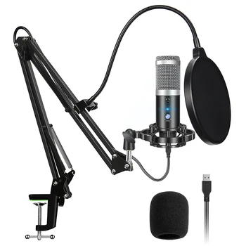 Micrófono de condensador USB profesional para ordenador portátil, dispositivo para grabación de estudio, Karaoke por voz, con soporte para micrófono, Windows
