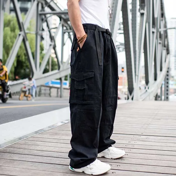 Trendy Loose Baggy Cargo Pants Men Casual Hiphop Harem Cotton Straight Trousers Wide Leg Plus Size Streetwear Clothing genie pants